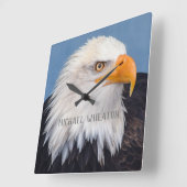 あなたのテキストとアメリカのハゲのワシ スクエア壁時計 (傾斜)