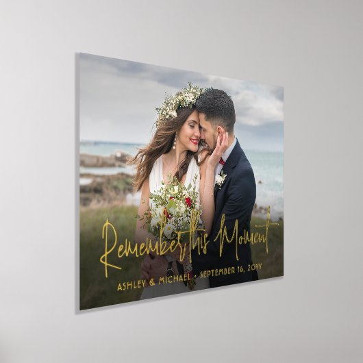 あなたのテキストと写真結婚は、この瞬間を思い出す 箔ポスター (レイダウン)