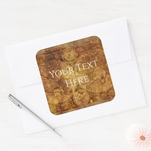 あなたのテキストは古い世界の海賊地図/アトラス スクエアシール (封筒)