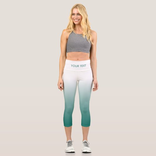 あなたのテキストまたは名前ティール（緑がかった色）ブルーグリーンウォメンモダン カプリレギンス (正面)