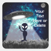 あなたのテキストエイリアン平和サインUFOプラネットブルー銀河系 スクエアシール (正面)