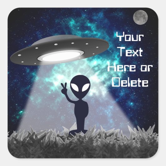 あなたのテキストエイリアン平和サインUFOプラネットブルー銀河系 スクエアシール (正面)