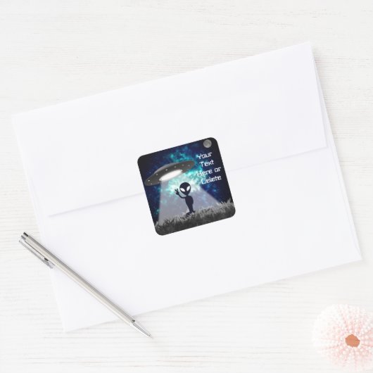 あなたのテキストエイリアン平和サインUFOプラネットブルー銀河系 スクエアシール (封筒)