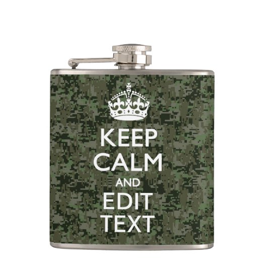 あなたのテキストデジタルカモフラージオリーブ緑の静保かなり フラスク (正面)