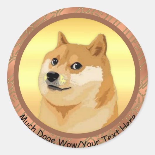 あなたのテキストバラ金ゴールドDogecoin Crypto Much Doge Wow ラウンドシール (正面)