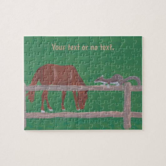 あなたのテキスト馬、リスの放牧と見るパズル ジグソーパズル (横)