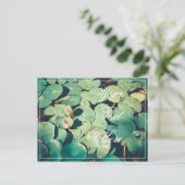 あなたのテキスト 緑の葉 睡蓮の花 ポストカード (スタンド正面)