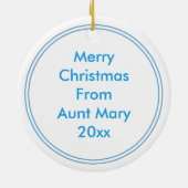 あなたのテキスト：青いフィリグリーのクリスマスの天使の信仰 セラミックオーナメント (裏面)