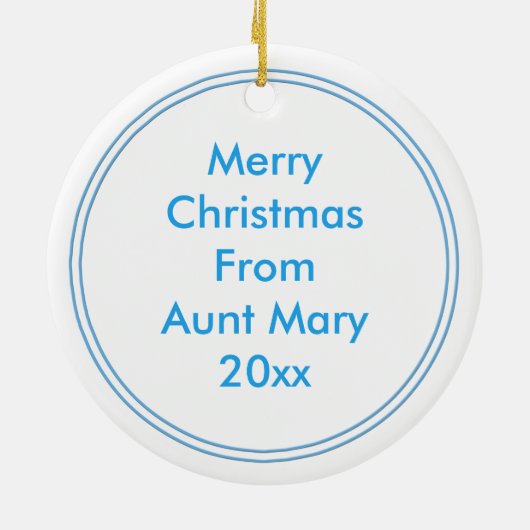 あなたのテキスト:青いフィリグリーのクリスマスの天使の信仰 セラミックオーナメント (裏面)