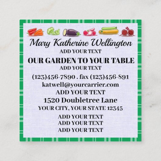 あなたのテーブル広場の名刺に私たちの庭 スクエア名刺 (裏面)