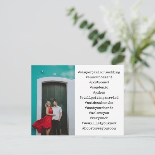 あなたのトップ12のハッシュタグ写真延期された結婚式 ポストカード (スタンド正面)