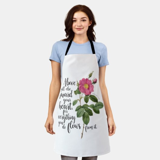 あなたのハートを守る – ヴィンテージバラ、箴言4:23 エプロン (着用した状態)