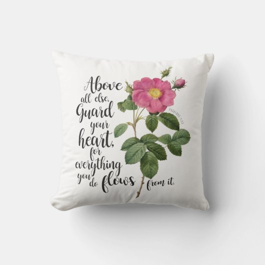 あなたのハートを守る – ヴィンテージバラ、箴言4:23 クッション (正面)