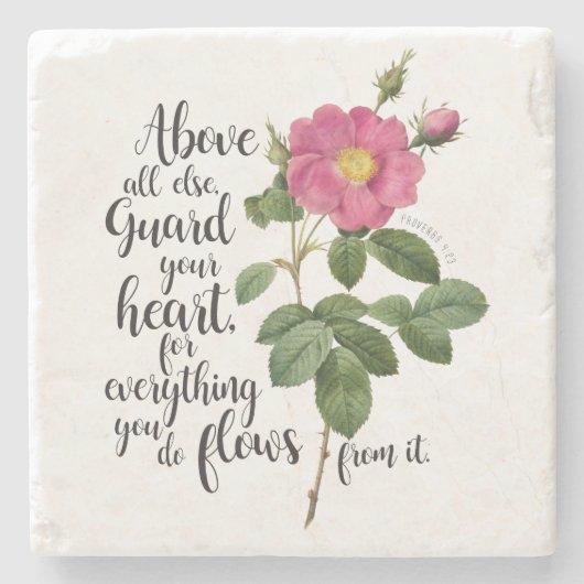 あなたのハートを守る – ヴィンテージバラ、箴言4:23 ストーンコースター (正面)