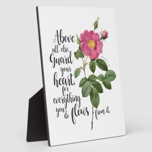 あなたのハートを守る – ヴィンテージバラ、箴言4:23 フォトプラーク (側面)
