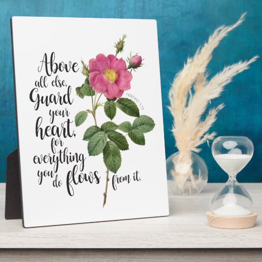 あなたのハートを守る – ヴィンテージバラ、箴言4:23 フォトプラーク (側面)