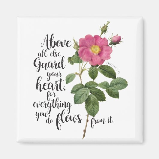 あなたのハートを守る – ヴィンテージバラ、箴言4:23 マグネット (正面)