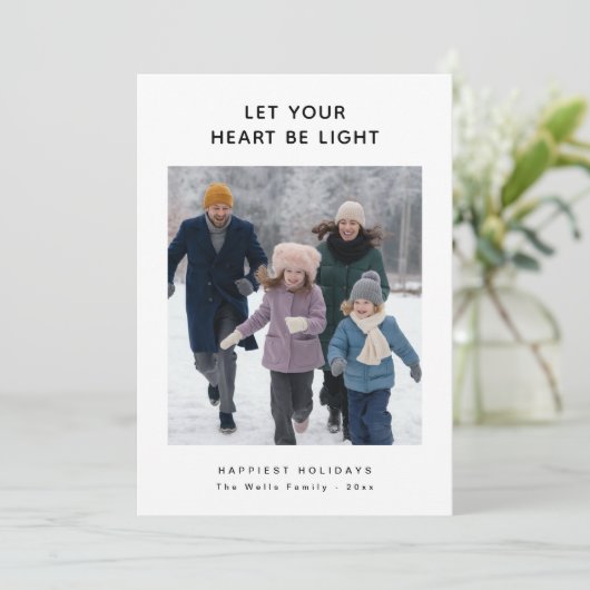 あなたのハートを軽い家族の写真のクリスマス シーズンカード (スタンド正面)