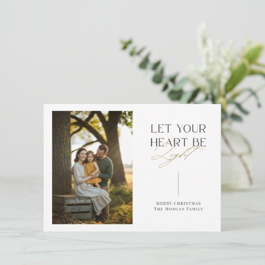 あなたのハートを軽シンプルい家族の写真金ゴールドにする シーズンカード (スタンド正面)