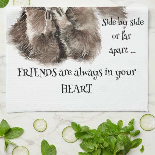 あなたのハート引用文ラクーンアニマルユーモアの友人 キッチンタオル (折り畳み)