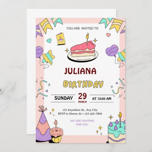 あなたのパーソナライズされた誕生日招待状先！ 招待状 (正面/裏面)