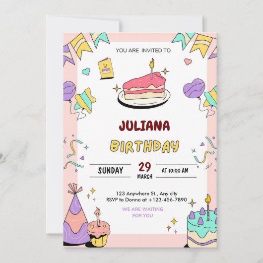 あなたのパーソナライズされた誕生日招待状先！ 招待状 (正面)