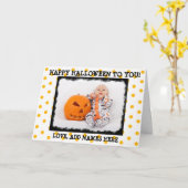 あなたのパーソナライズな写真カードへのハッピーハローウィン カード (黄色い花)