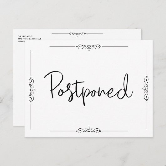 あなたのパーティーイベントは手書きスクリプトを延期した 案内ポストカード (正面/裏面)