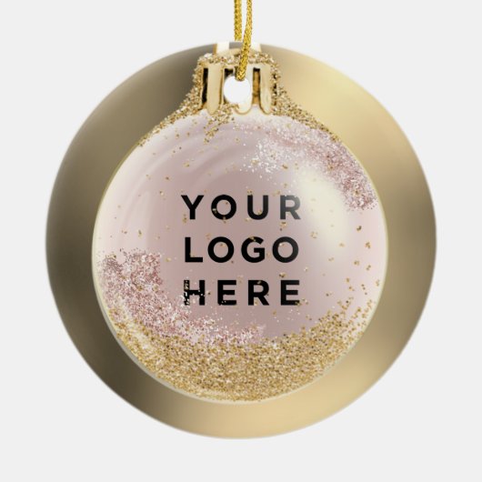 あなたのビジネスのロゴゴールドラスクリスマスボールカスタム セラミックオーナメント (正面)