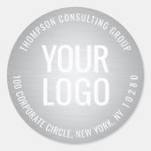 あなたのビジネスのロゴシルバーフォイルフェイク差出人住所 ラウンドシール (正面)