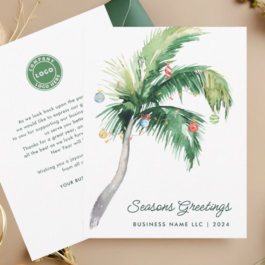 あなたのビジネスのロゴトロピカルパームツリークリスマス ノートカード