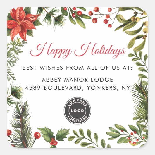 あなたのビジネスロゴのクリスマス休暇 スクエアシール (正面)
