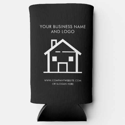 あなたのビジネスロゴ実在ミニマルリストエージェント スリム缶クーラー (正面)