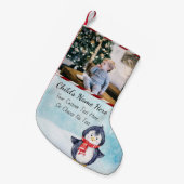 あなたのピック/文字ストライプ水色クリスマスペンギン スモールクリスマスストッキング (正面 (吊り時))