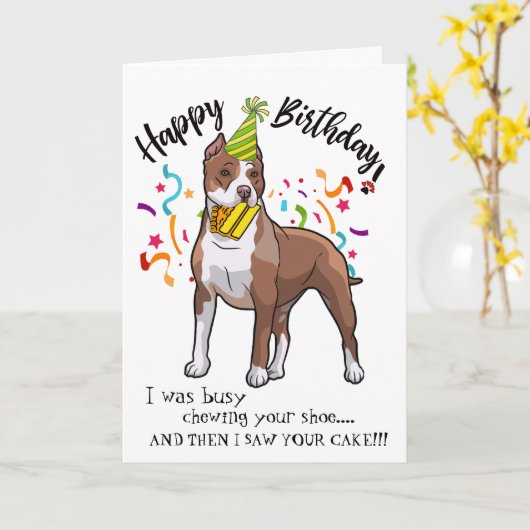 あなたのピットブルの子犬の相棒からのハッピーバースデー カード (黄色い花)