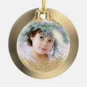 あなたのフォトイントゴールデンクリスマスボールカスタム セラミックオーナメント (正面)