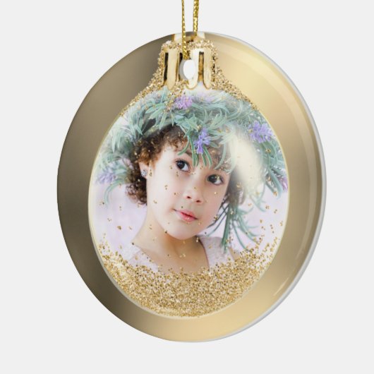 あなたのフォトイントゴールデンクリスマスボールカスタム セラミックオーナメント (左)