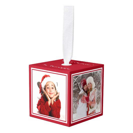 あなたのフォトカスタムクリスマス キューブオーナメント (正面アングル)
