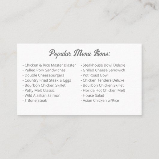 あなたのフォトシェフ調理師レストランケータリングサービス 名刺 (裏面)