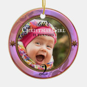 あなたのフォトパープルガーリー誕生日クリスマス セラミックオーナメント (正面)