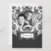 あなたのフォト白黒ダマスク結婚式招待状 招待状 (正面)