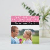 あなたのフォト ピンク ブラック ダマスク ウェディング セーブ・ザ・デート 招待状 (スタンド正面)