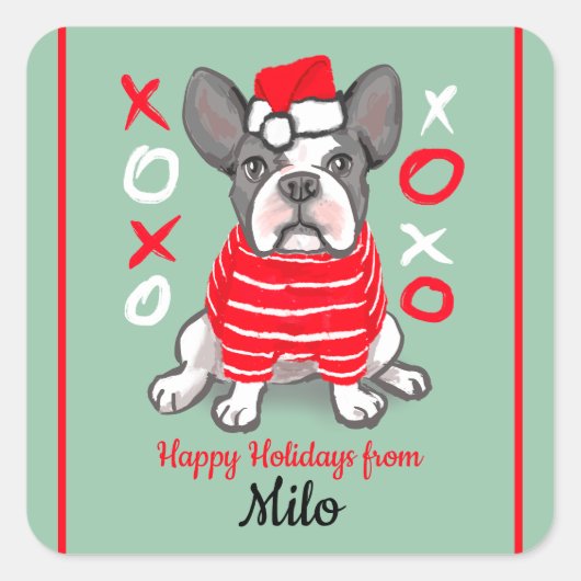 あなたのブルドッグ20ステッカーからフランスのの幸せな休日 スクエアシール (正面)