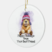 あなたのベストフレンド、ゴールデンからのホリデーシーズンのご挨拶 セラミックオーナメント (左)