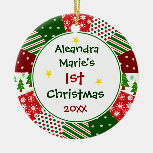 あなたのベビーの写真および第1クリスマス セラミックオーナメント (正面)