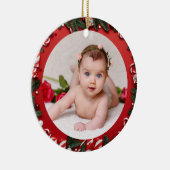 あなたのベビーの写真カスタムの赤いクリスマスのキャンディ セラミックオーナメント (右)