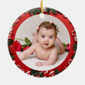 あなたのベビーの写真カスタムの赤いクリスマスのキャンディ セラミックオーナメント (裏面)