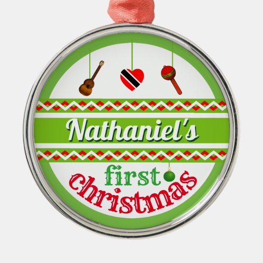 あなたのベビーの1番目（トリニ）のクリスマス メタルオーナメント (正面)