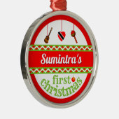 あなたのベビーの1番目（トリニ）のクリスマス メタルオーナメント (右)