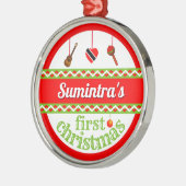 あなたのベビーの1番目（トリニ）のクリスマス メタルオーナメント (左)